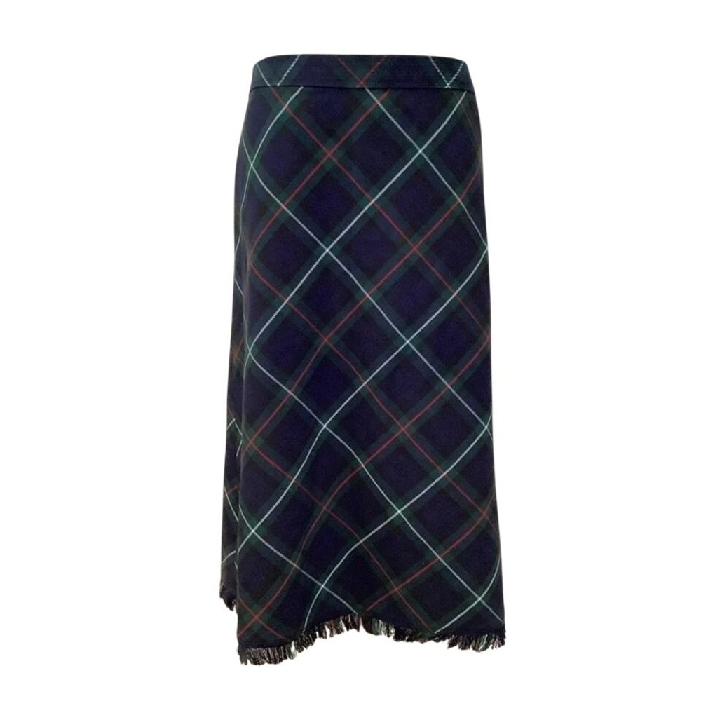 Vintage Liz Claiborne A-Line Skirt Plaid Fringe Hem Blue Green Red - size 6‎